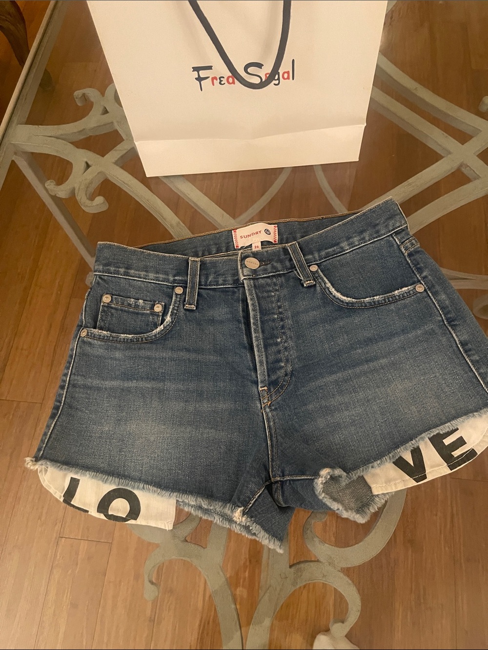 Sundry Dark Blue Frayed Denim Cutoff Shorts